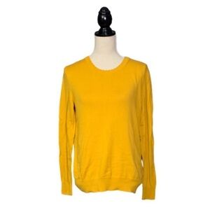 BANANA REPUBLIC Gold Yellow Scallop Crew Neck Long Sleeve Sweater Cotton Blend